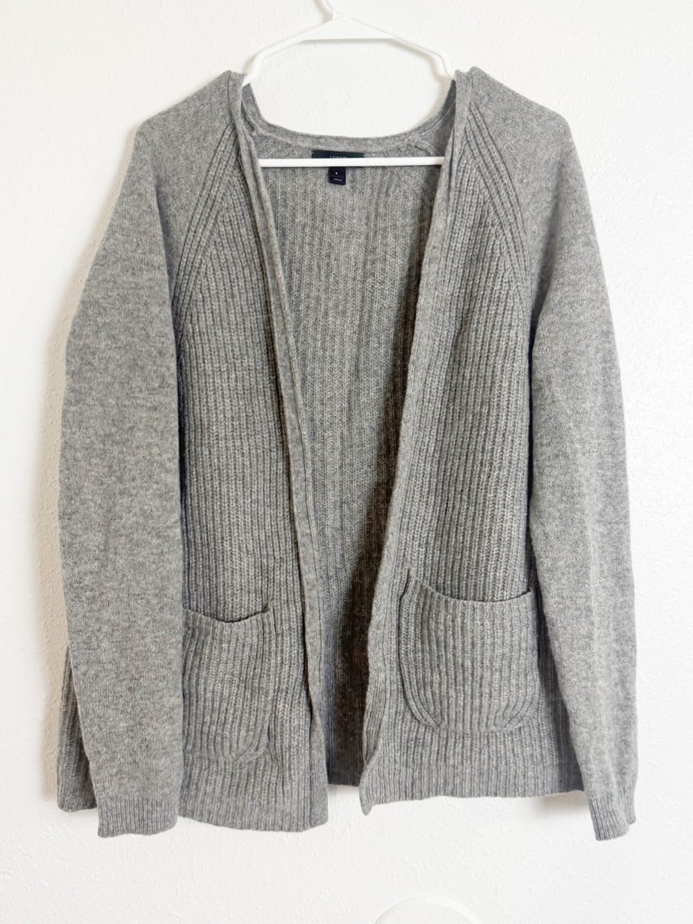 J. Crew women's gray wool ribbed open-front cardigan sweater